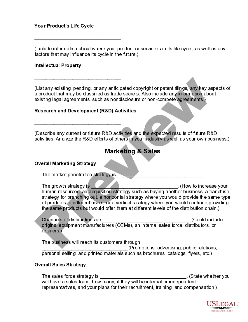 Preview Sample Business Plan Template