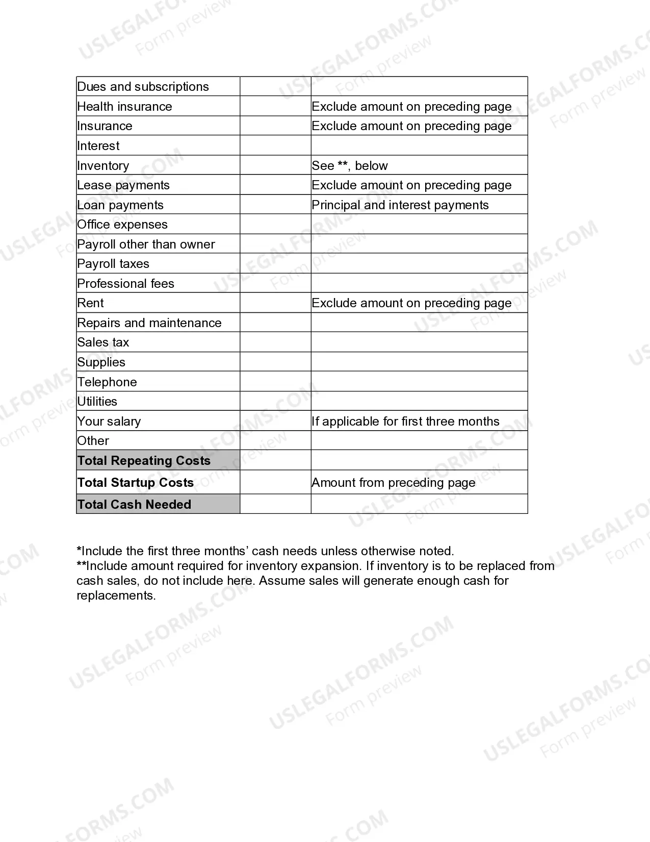 Preview Business Startup Costs