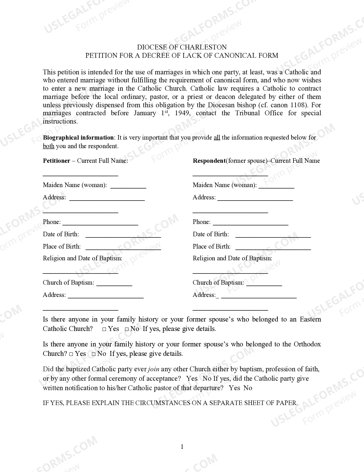 Petition for a Decree of Lack of Canonical Form | US Legal Forms
