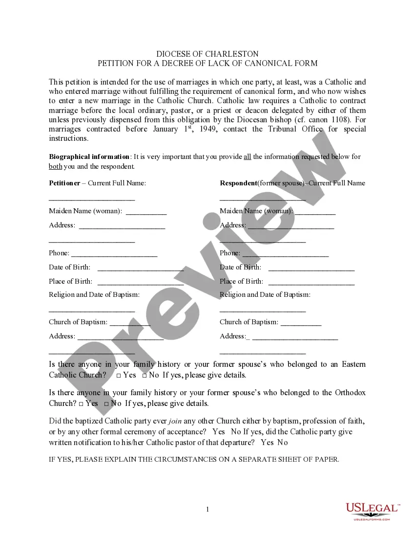 Get Petition for a Decree of Lack of Canonical Form Preview Petition for a Decree of Lack of Canonical Form