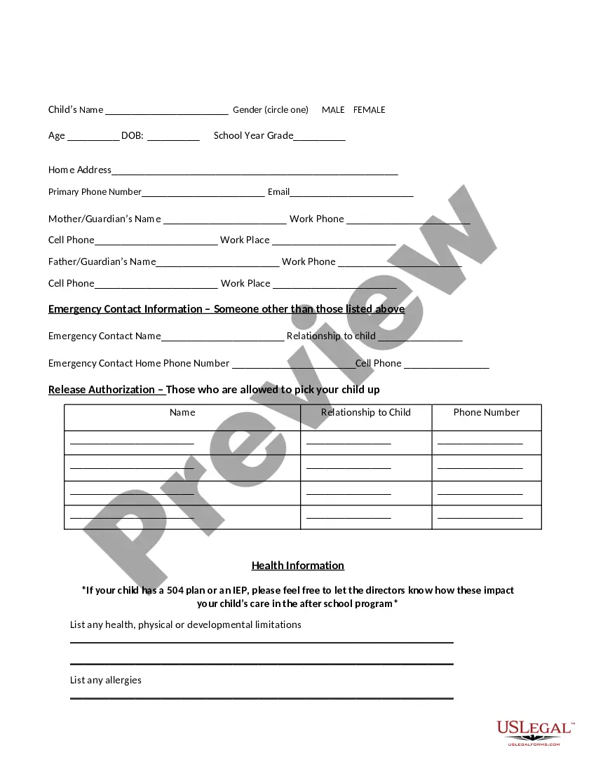 Preview After School Enrollment Information