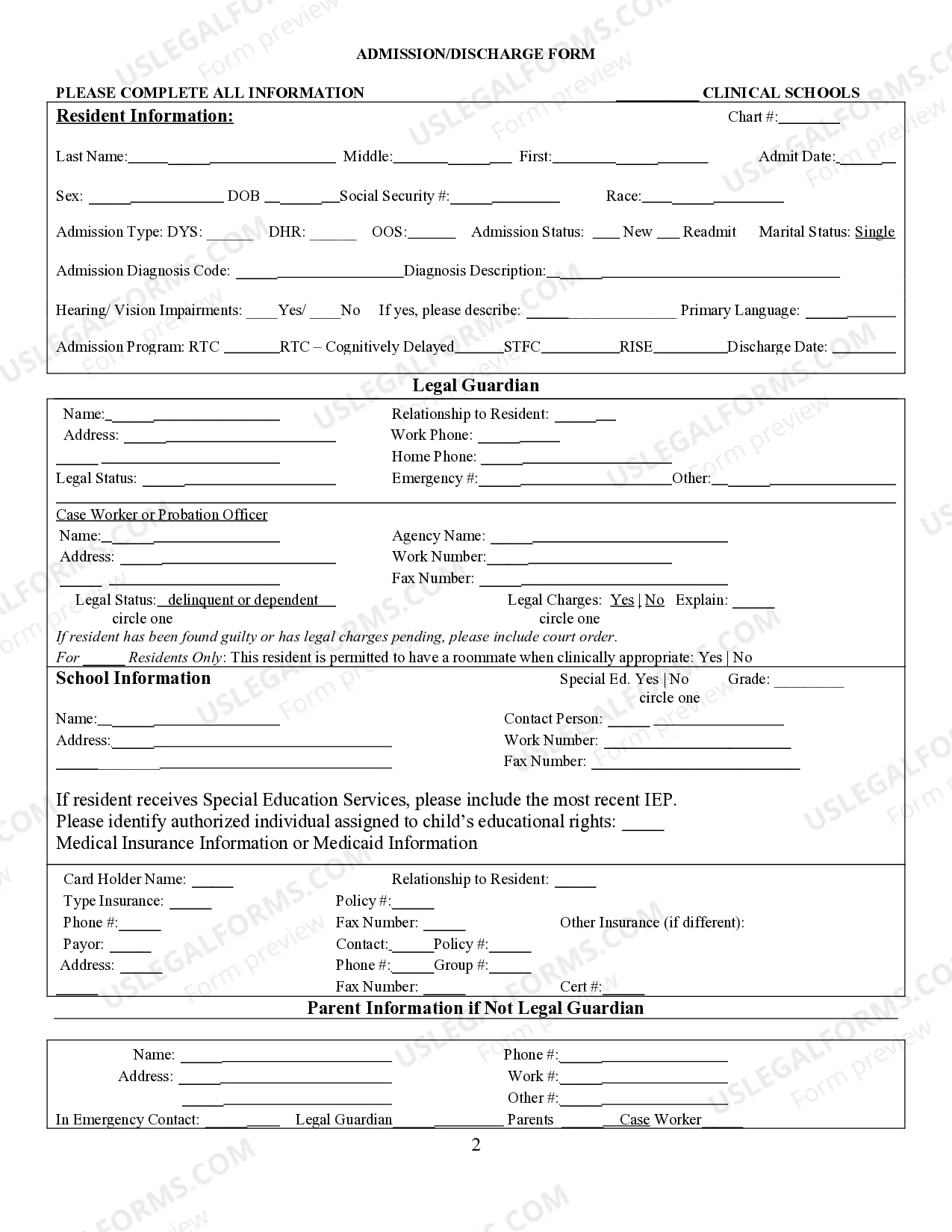 Preview Residential Treatment Clinical School Admission Packet