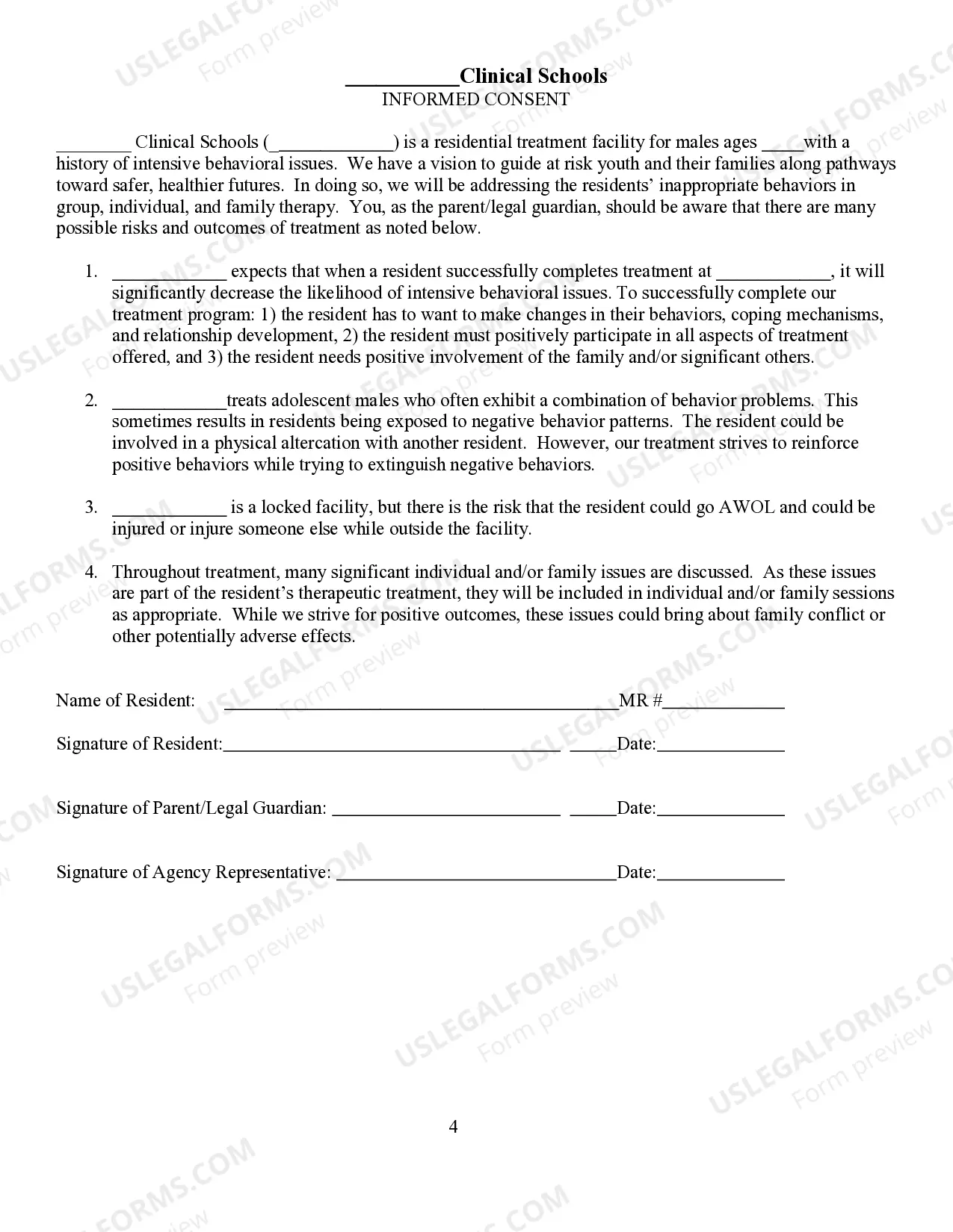 Preview Residential Treatment Clinical School Admission Packet