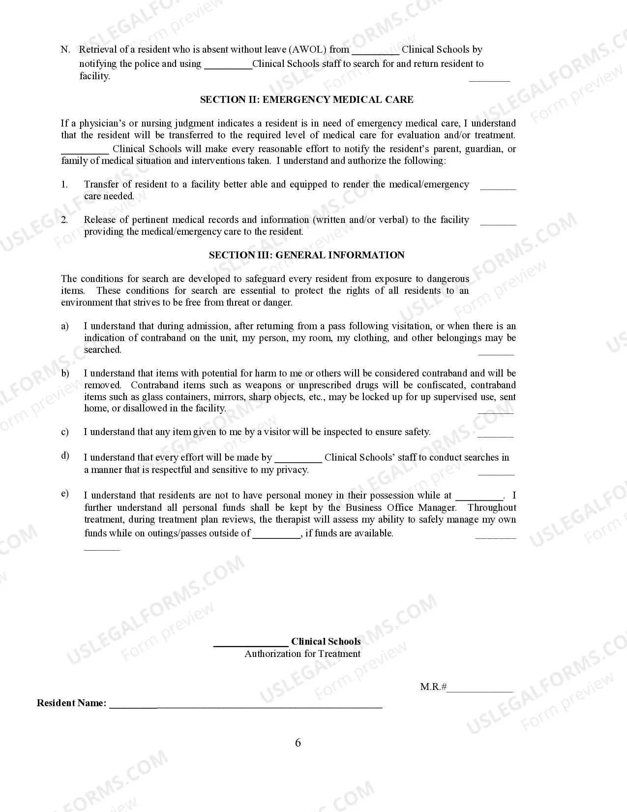 Preview Residential Treatment Clinical School Admission Packet