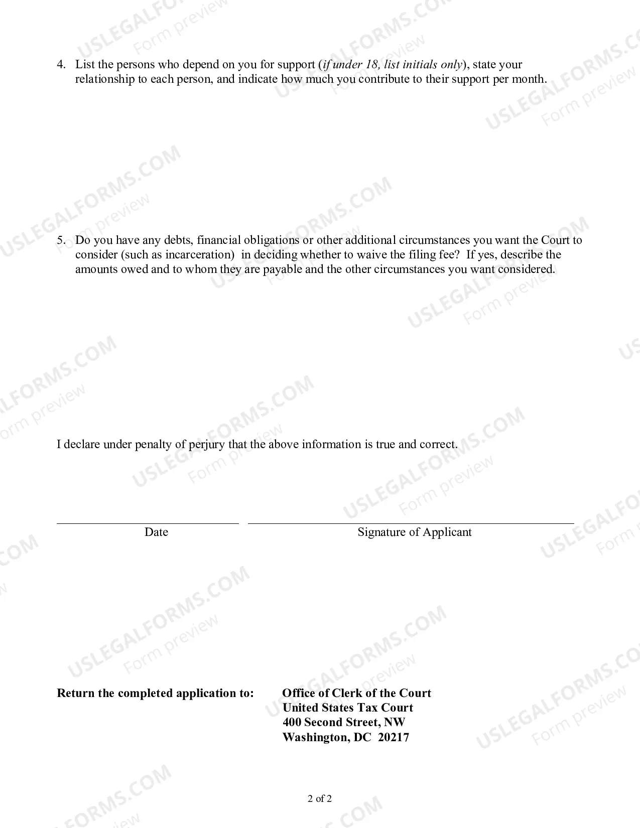 Preview Application for Waiver of Filing Fee