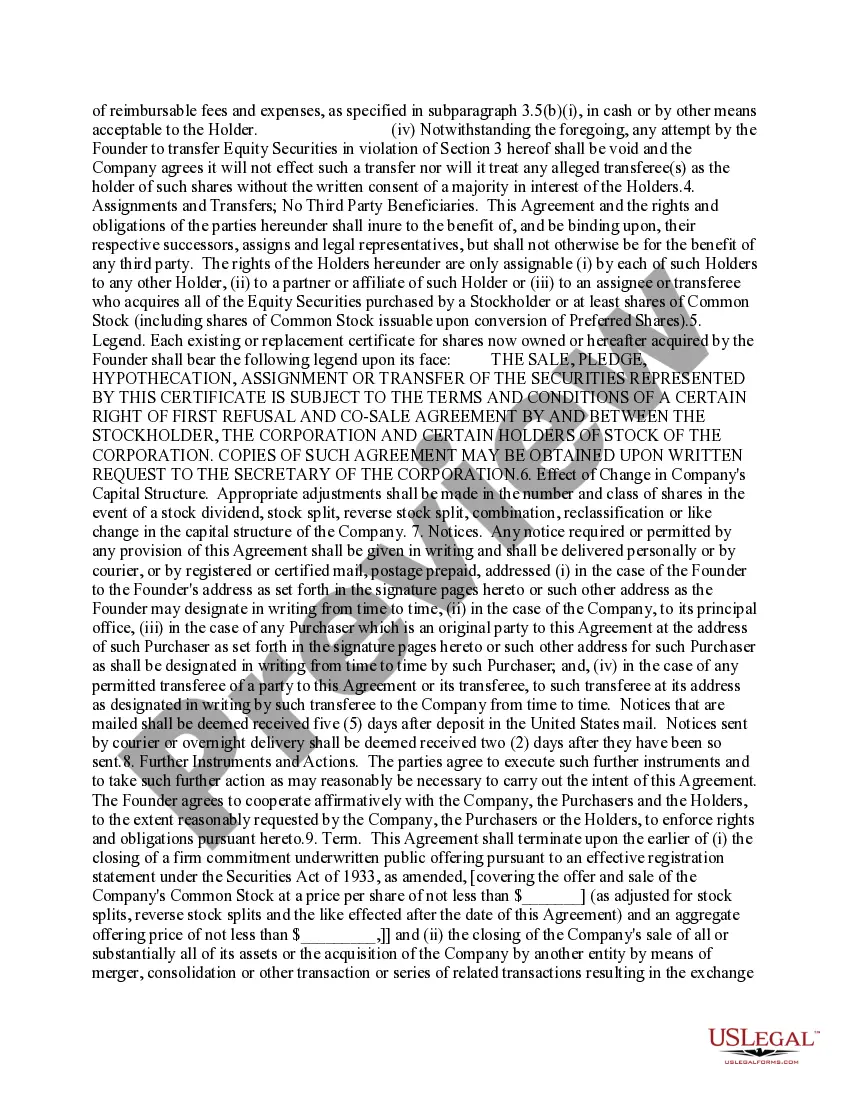 Get Right of First Refusal and Co-Sale Agreement Preview Right of First Refusal and Co-Sale Agreement