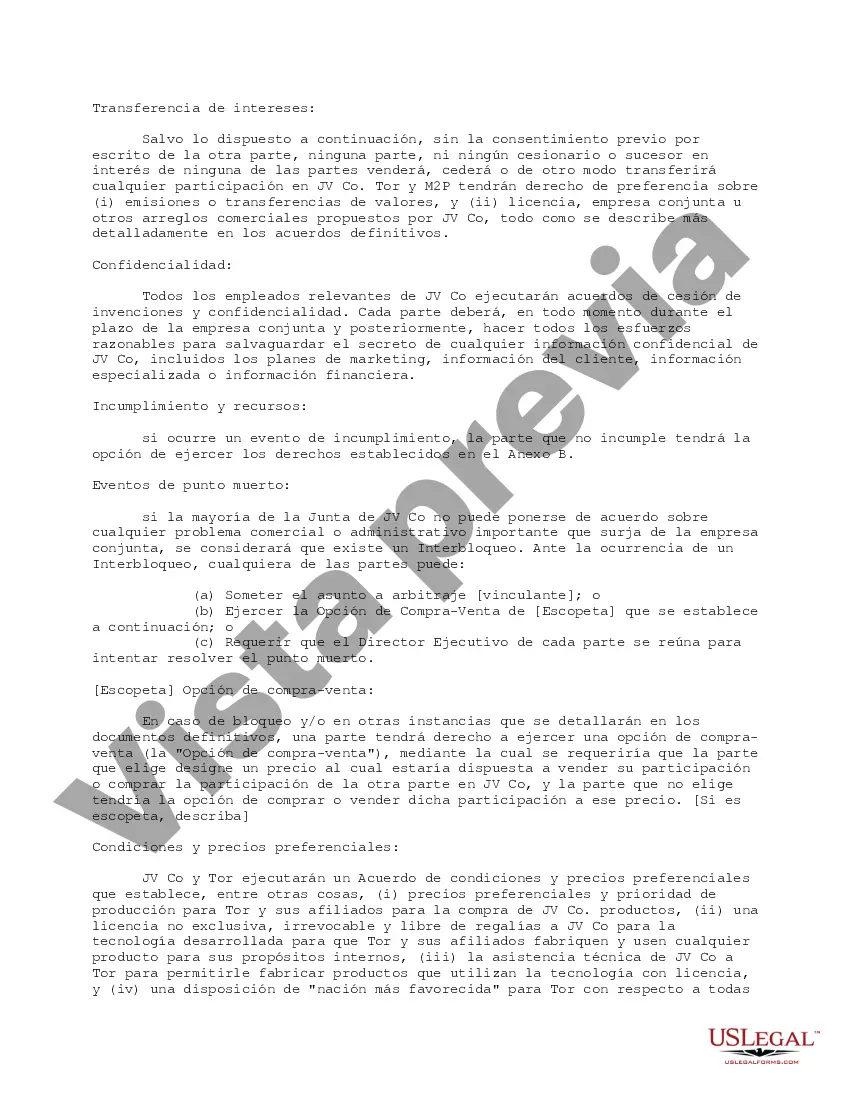Get Forma alternativa de hoja de términos/carta de intención para empresas conjuntas de tecnología Preview Forma alternativa de hoja de términos/carta de intención para empresas conjuntas de tecnología