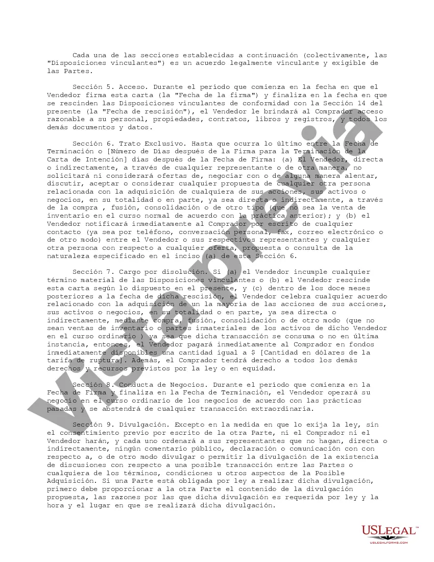 Preview Carta de Intención Simple para Adquisición de Acciones