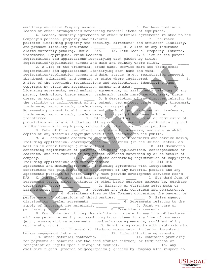 Get Equity Investment Due Diligence Request Form Preview Equity Investment Due Diligence Request Form
