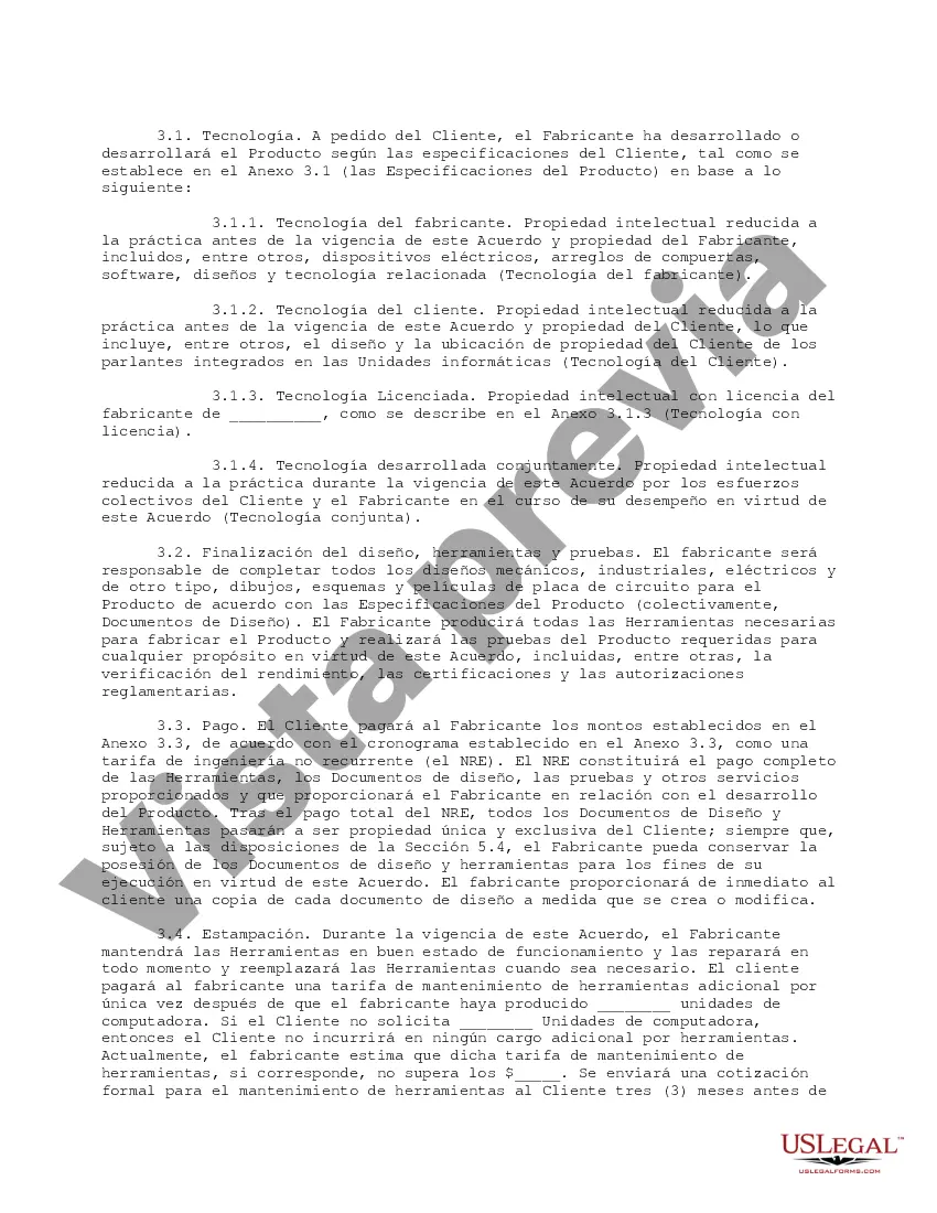 Preview Acuerdo de fabricación y desarrollo personalizado