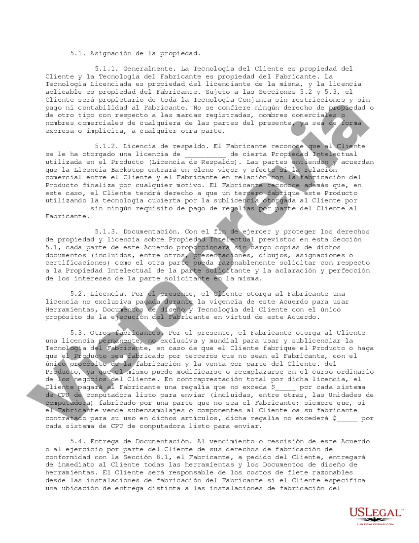 Preview Acuerdo de fabricación y desarrollo personalizado