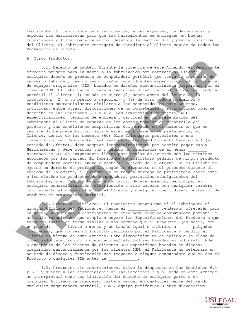 Preview Acuerdo de fabricación y desarrollo personalizado