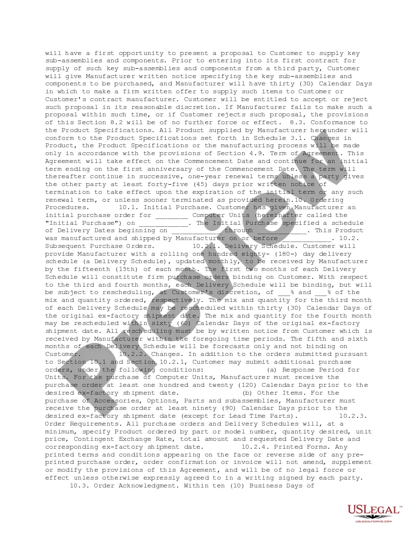 Get Custom Development and Manufacturing Agreement Preview Custom Development and Manufacturing Agreement
