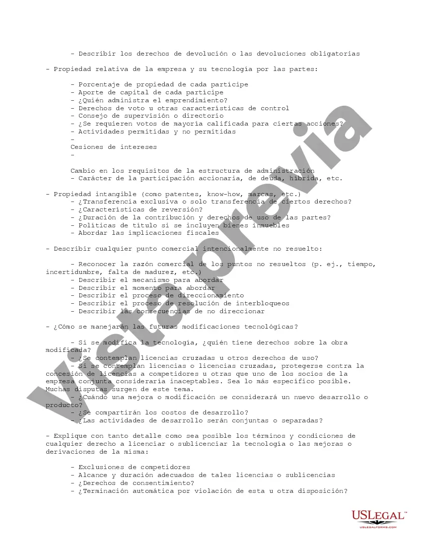 Get Lista de verificación para acuerdos de asociación y empresas conjuntas de propiedad intelectual Preview Lista de verificación para acuerdos de asociación y empresas conjuntas de propiedad intelectual