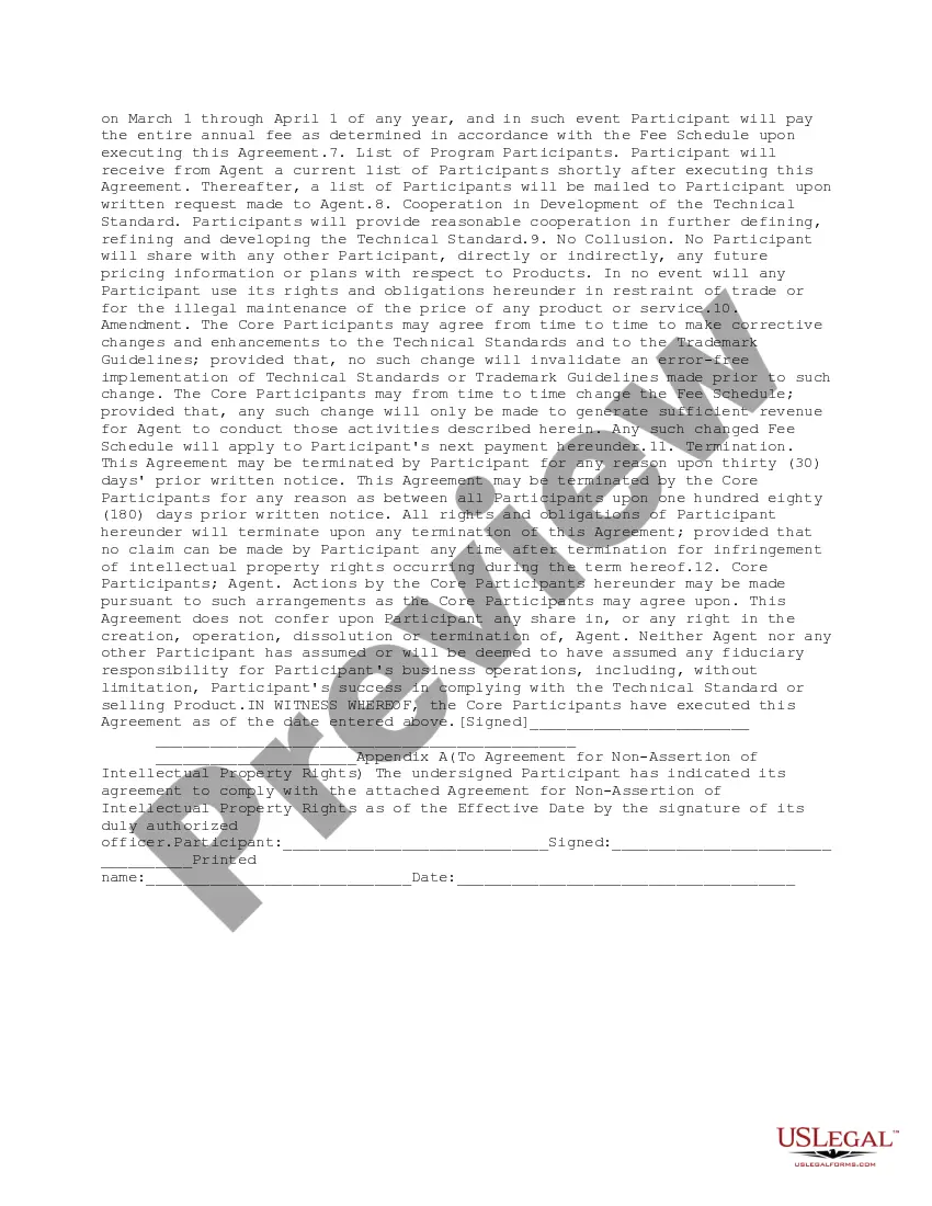Get Agreement for Non Assertion of Intellectual Property Rights Preview Agreement for Non Assertion of Intellectual Property Rights