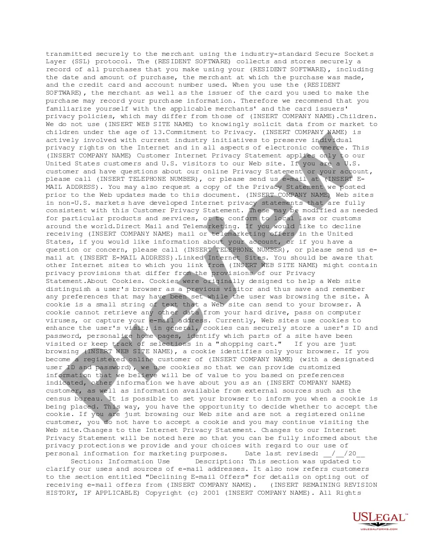 Preview Sample Web Site Privacy Statement