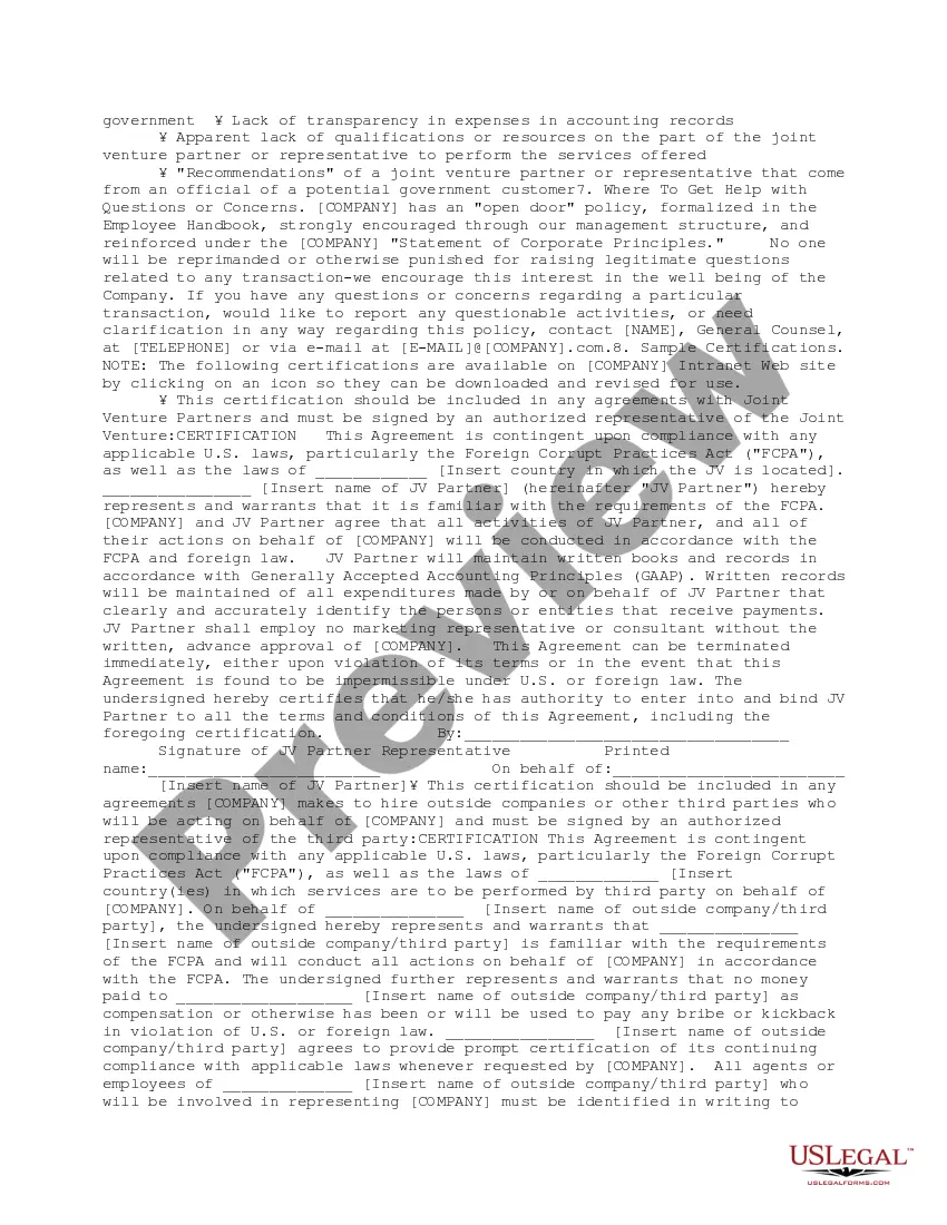 Get Foreign Corrupt Practices Act - Corporate Policy Preview Foreign Corrupt Practices Act - Corporate Policy