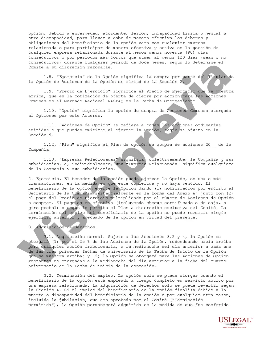 Preview Acuerdo de opción de compra de acciones para empleados