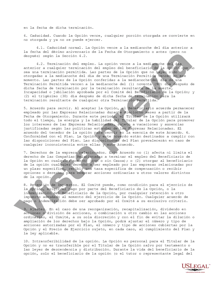 Preview Acuerdo de opción de compra de acciones para empleados
