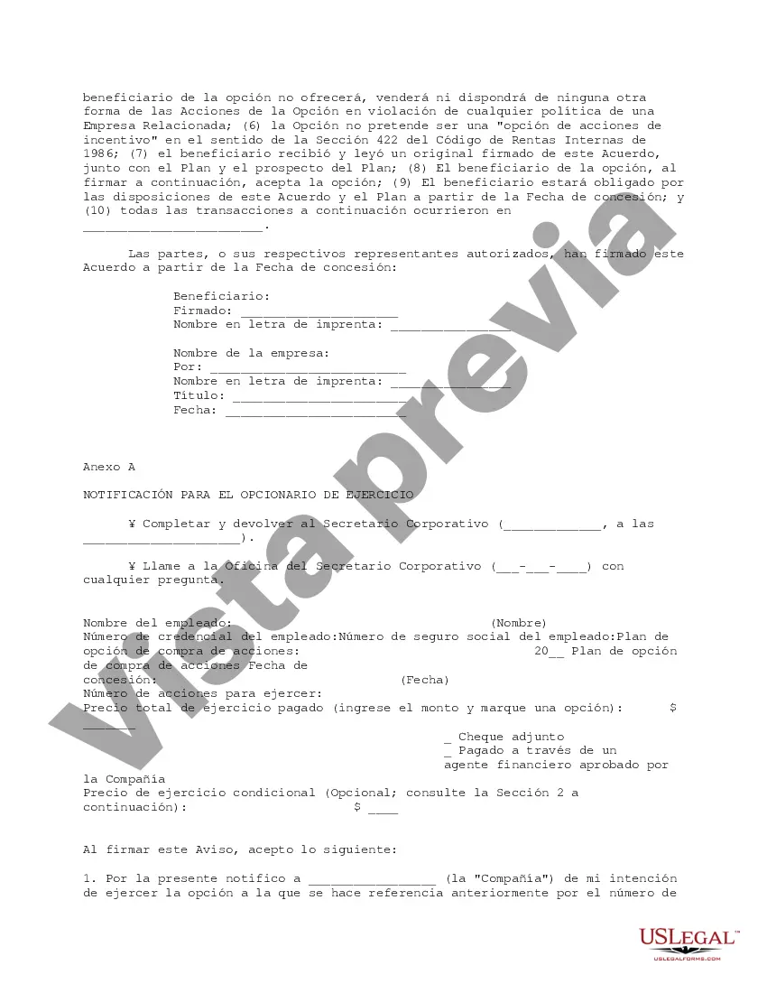 Preview Acuerdo de opción de compra de acciones para empleados