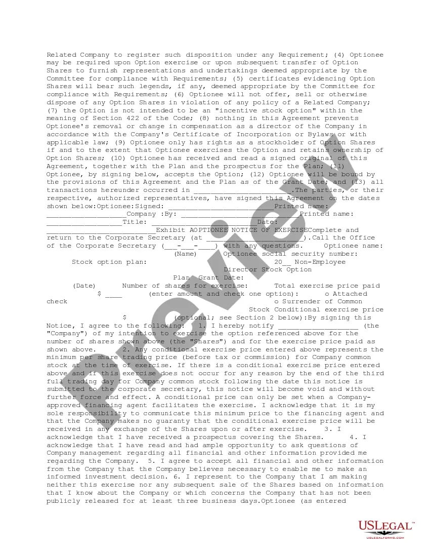 Get Non Employee Director Stock Option Agreement Preview Non Employee Director Stock Option Agreement