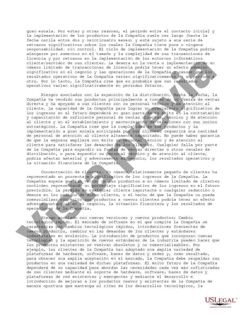 Preview Factores de riesgo seleccionados: empresa de software