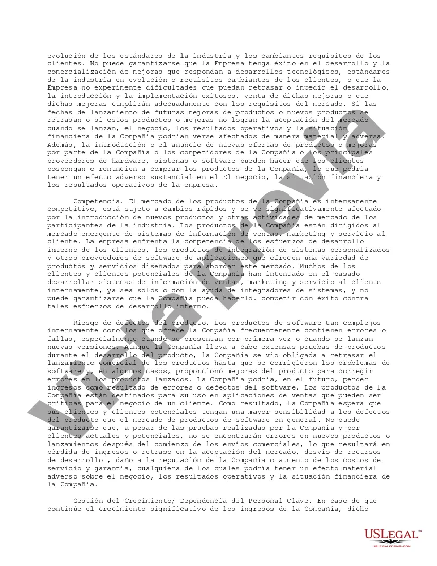 Preview Factores de riesgo seleccionados: empresa de software