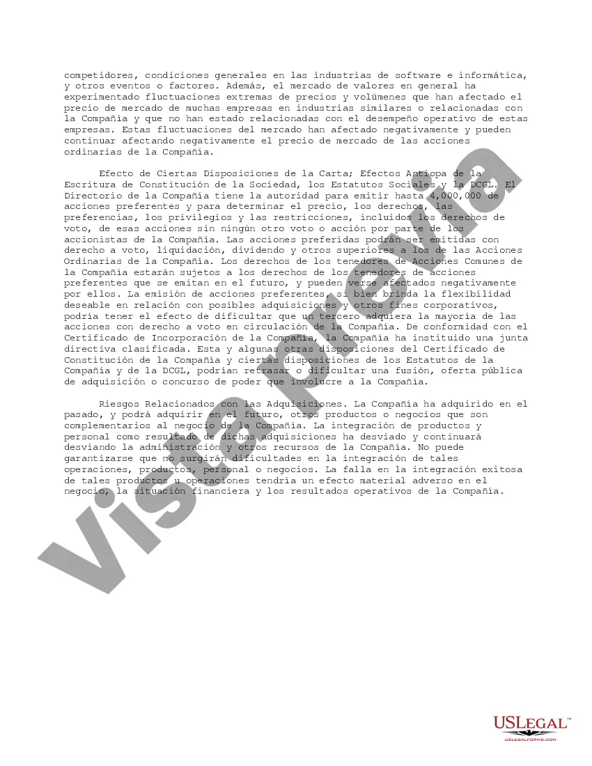 Preview Factores de riesgo seleccionados: empresa de software