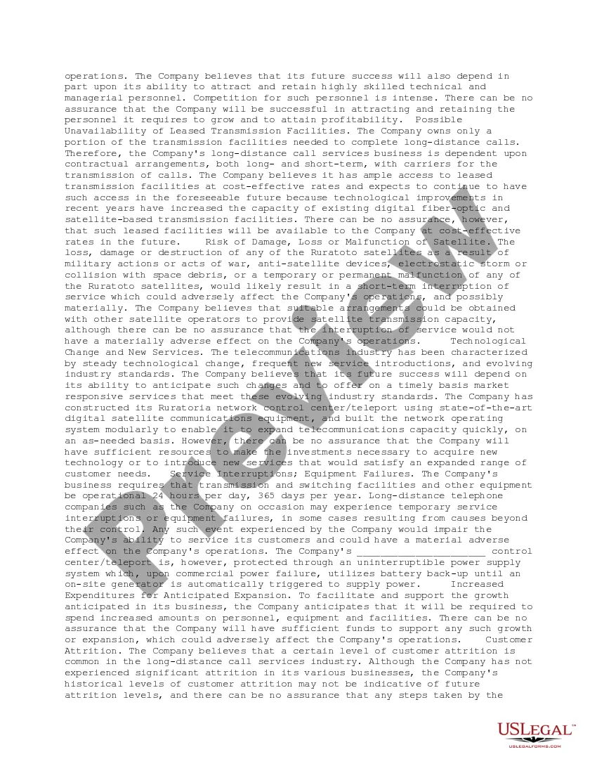 Get Selected Risk Factors - Telecommunications Company Preview Selected Risk Factors - Telecommunications Company