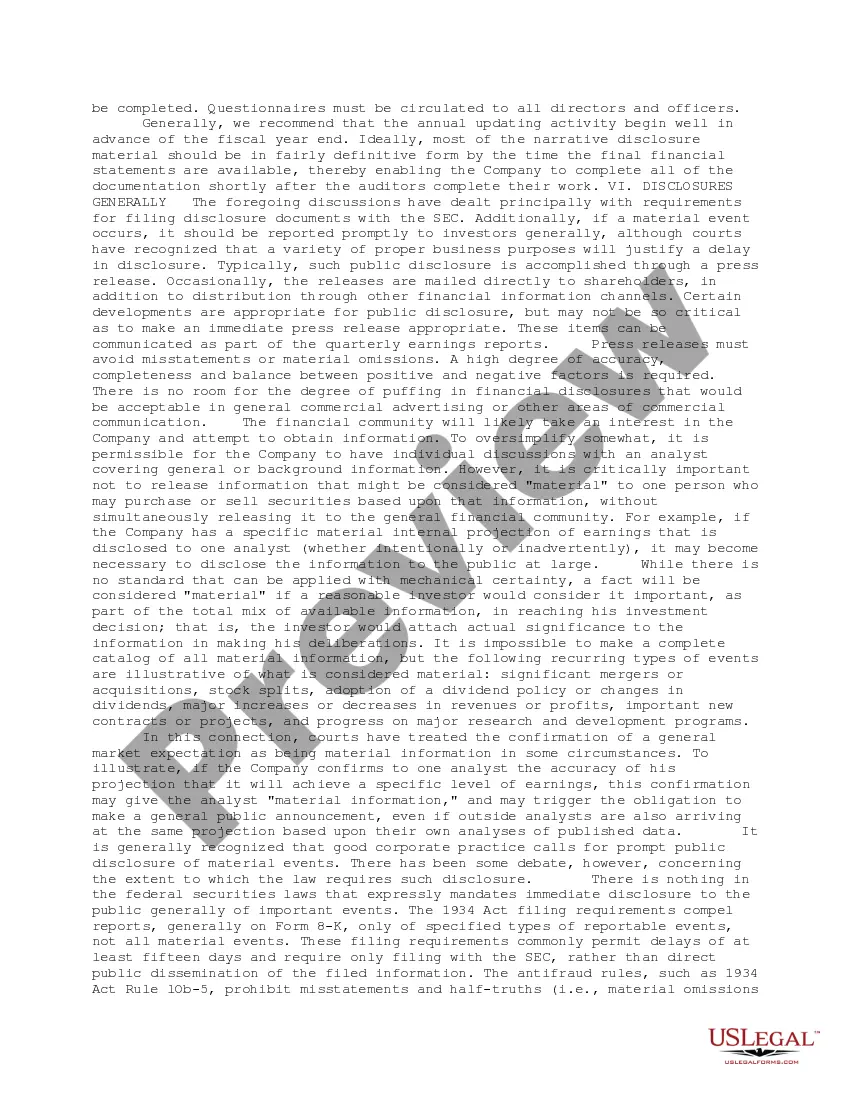 Get Selected Consequences of Public Company Status Memorandum Preview Selected Consequences of Public Company Status Memorandum