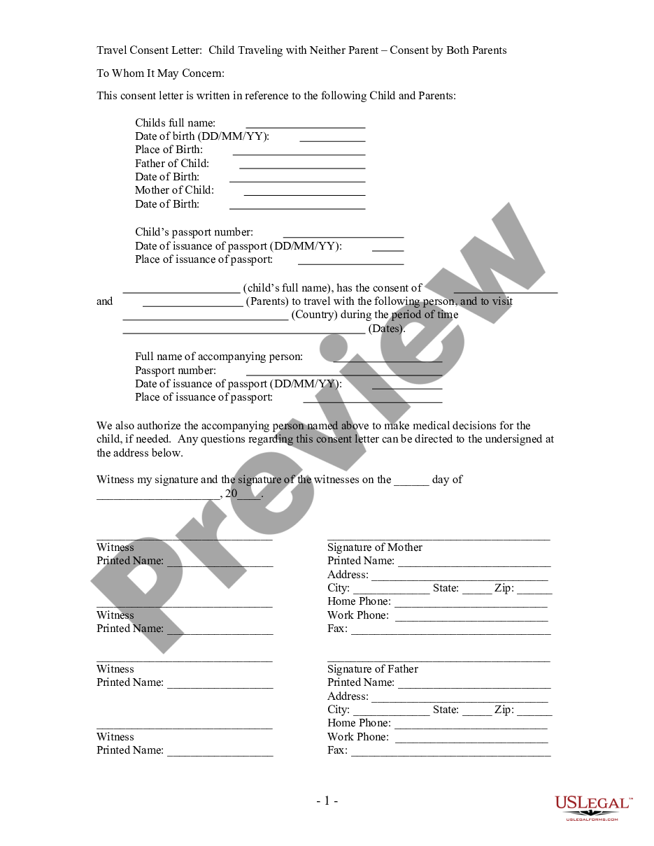 page 2 Travel Consent Forms - Child or Children Traveling Abroad without both Parents - Foreign Travel or Country preview