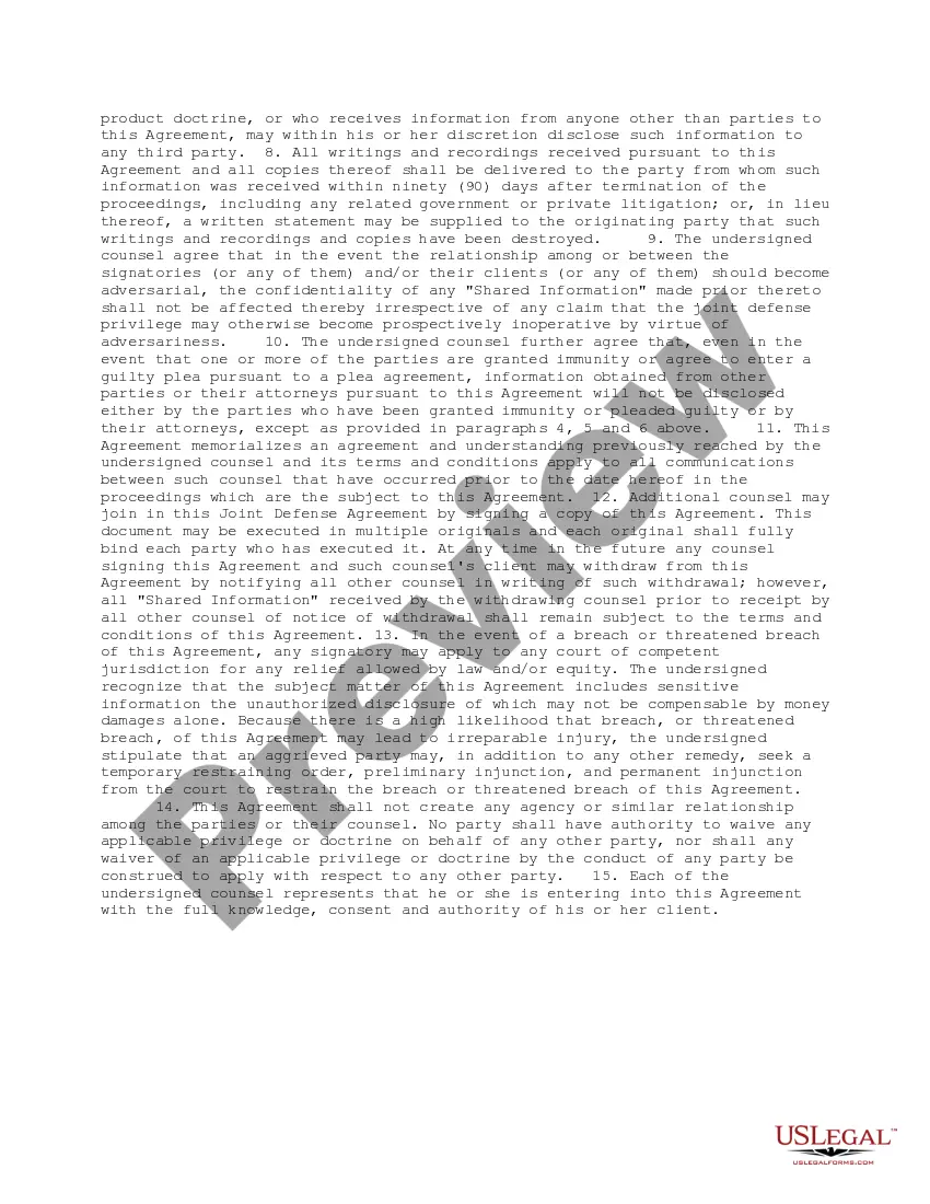 Get Joint Defense Agreement Preview Joint Defense Agreement