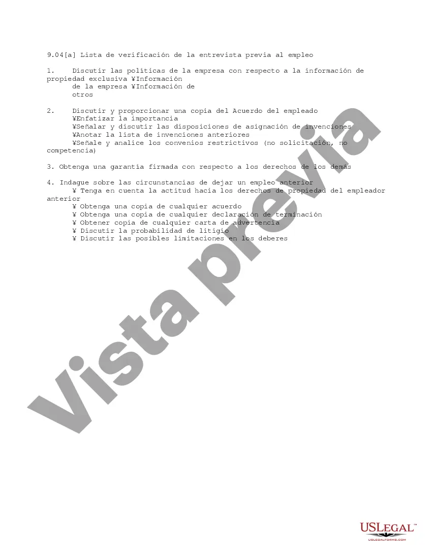 Preview Lista de verificación de la entrevista previa al empleo