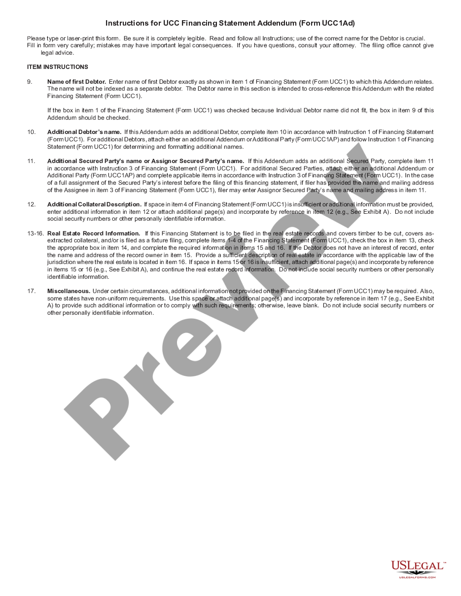 page 0 UCC1-AD Financing Statement Addendum preview
