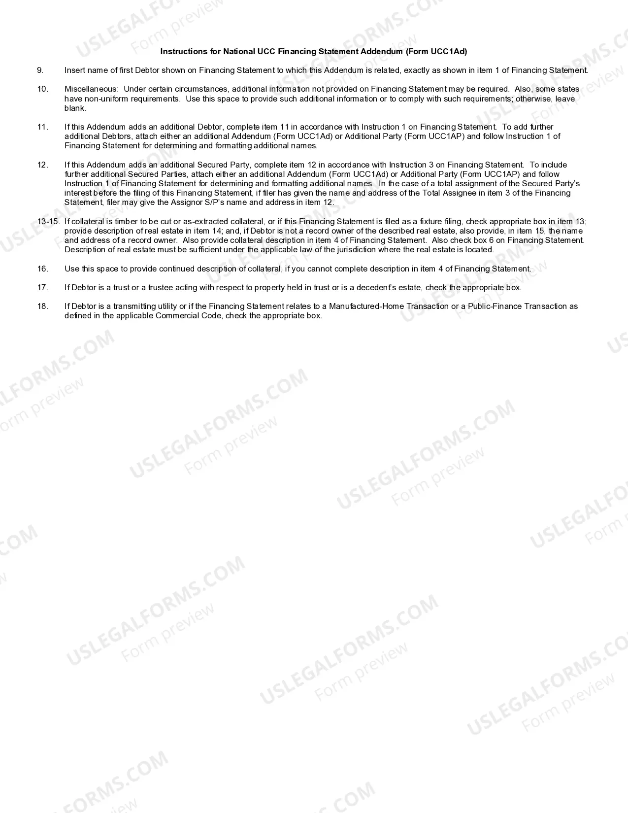 Preview UCC1-AD Financing Statement Addendum