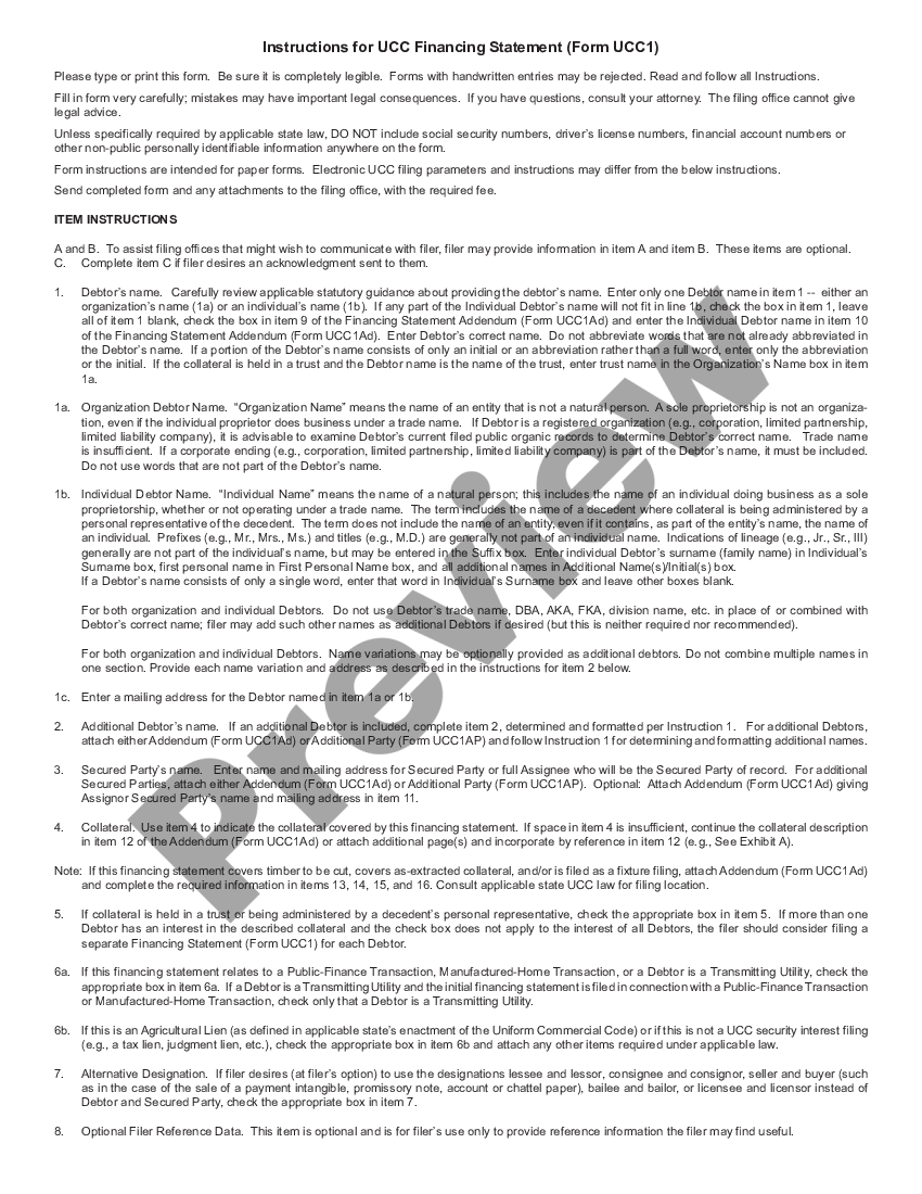 Ucc Financing Statement Form For Stock US Legal Forms