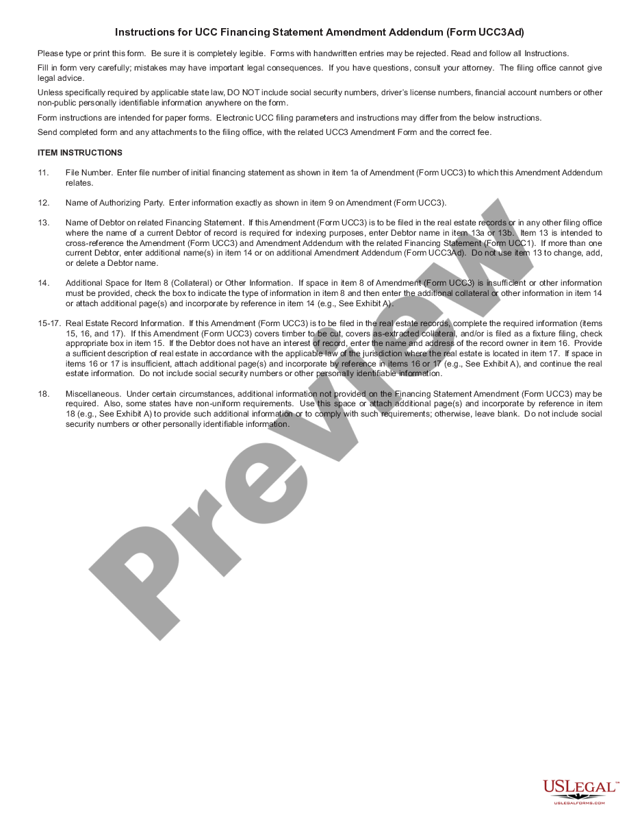 page 0 UCC3-AD Financing Statement Amendment Addendum - Revised 7-29-98 preview
