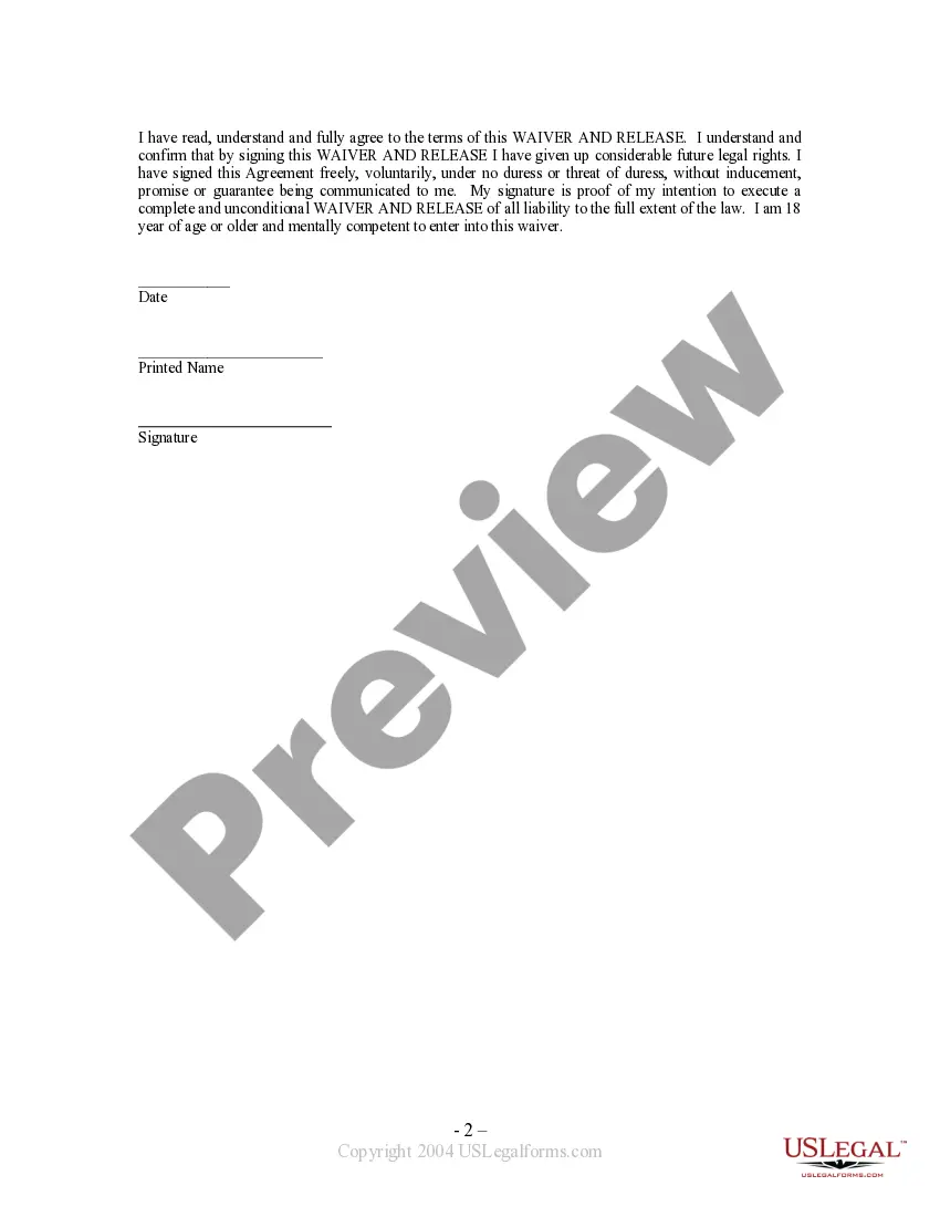 Get Waiver and Release From Liability For Adult for Scuba Diving and Skin Diving Preview Waiver and Release From Liability For Adult for Scuba Diving and Skin Diving