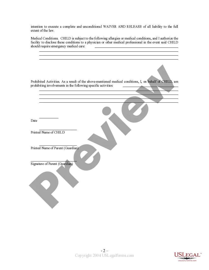 Get Waiver and Release From Liability For Minor Child for Overnight Church Function Preview Waiver and Release From Liability For Minor Child for Overnight Church Function