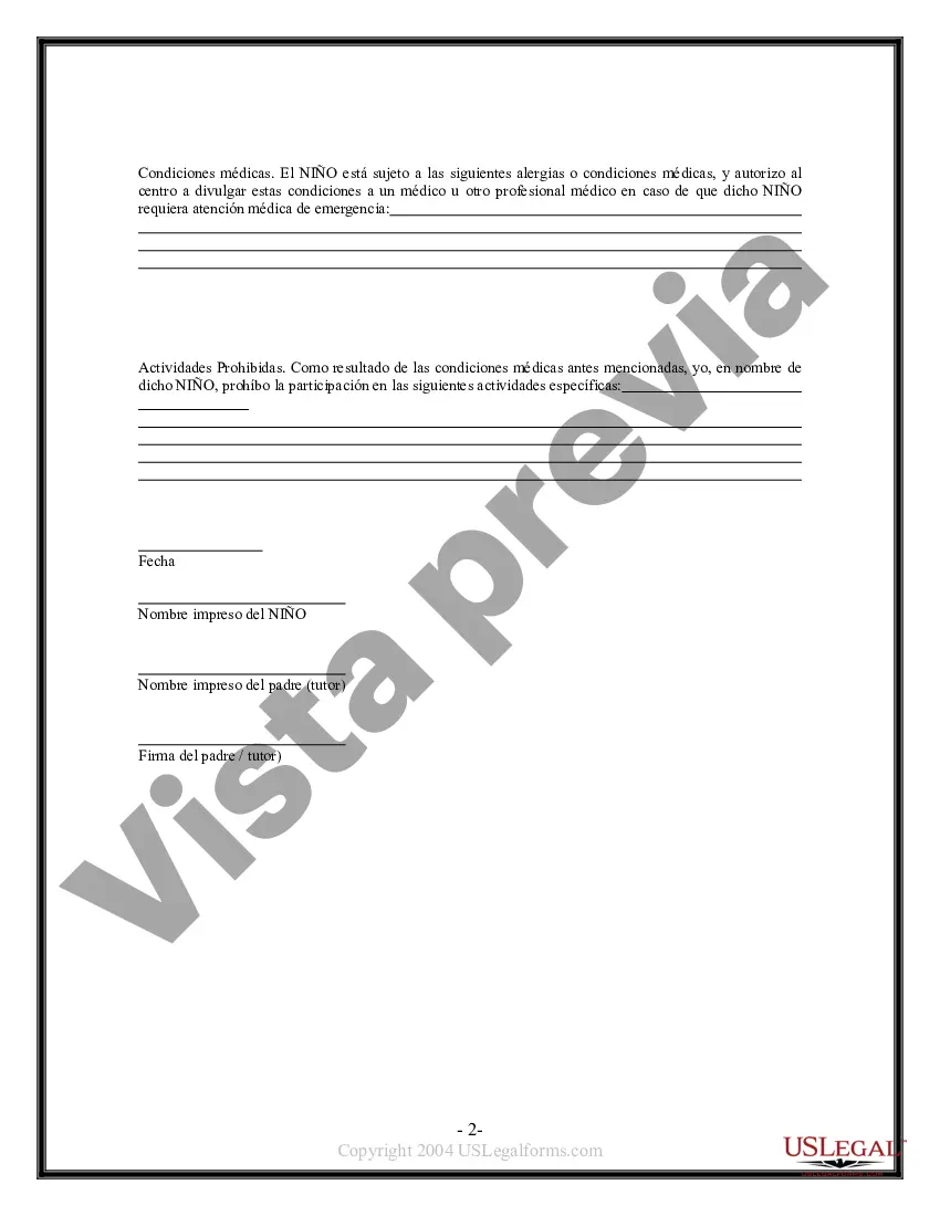 Preview Exención y liberación de responsabilidad para niños menores de edad por lanzarse en paracaídas