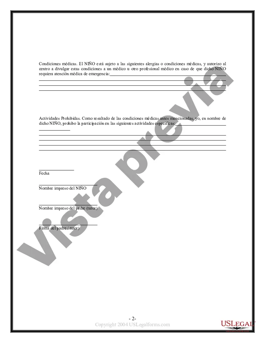 Preview Exención y liberación de responsabilidad para un niño menor de edad por vehículos de cuatro ruedas