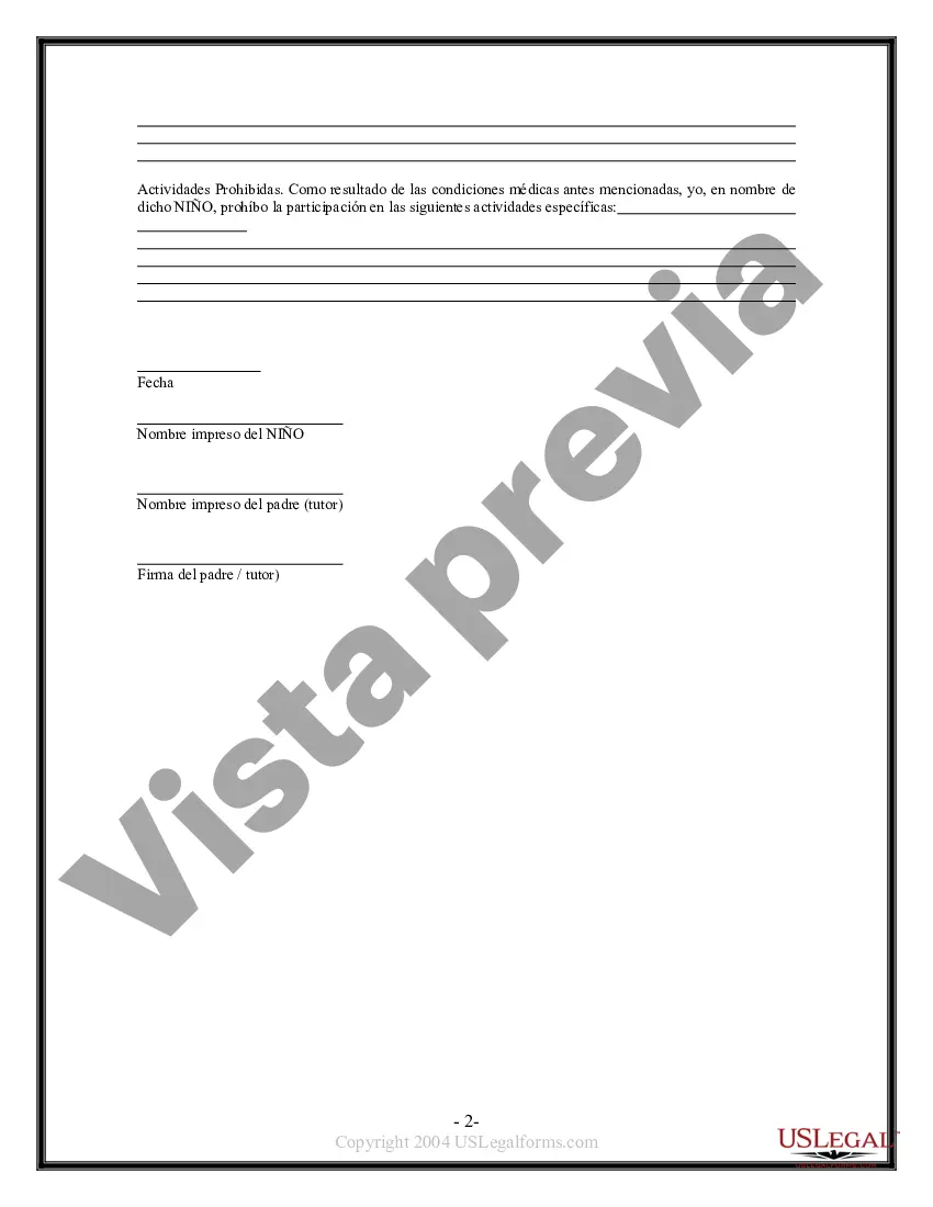 Preview Exención y liberación de responsabilidad para niños menores de edad por piragüismo - Kayak