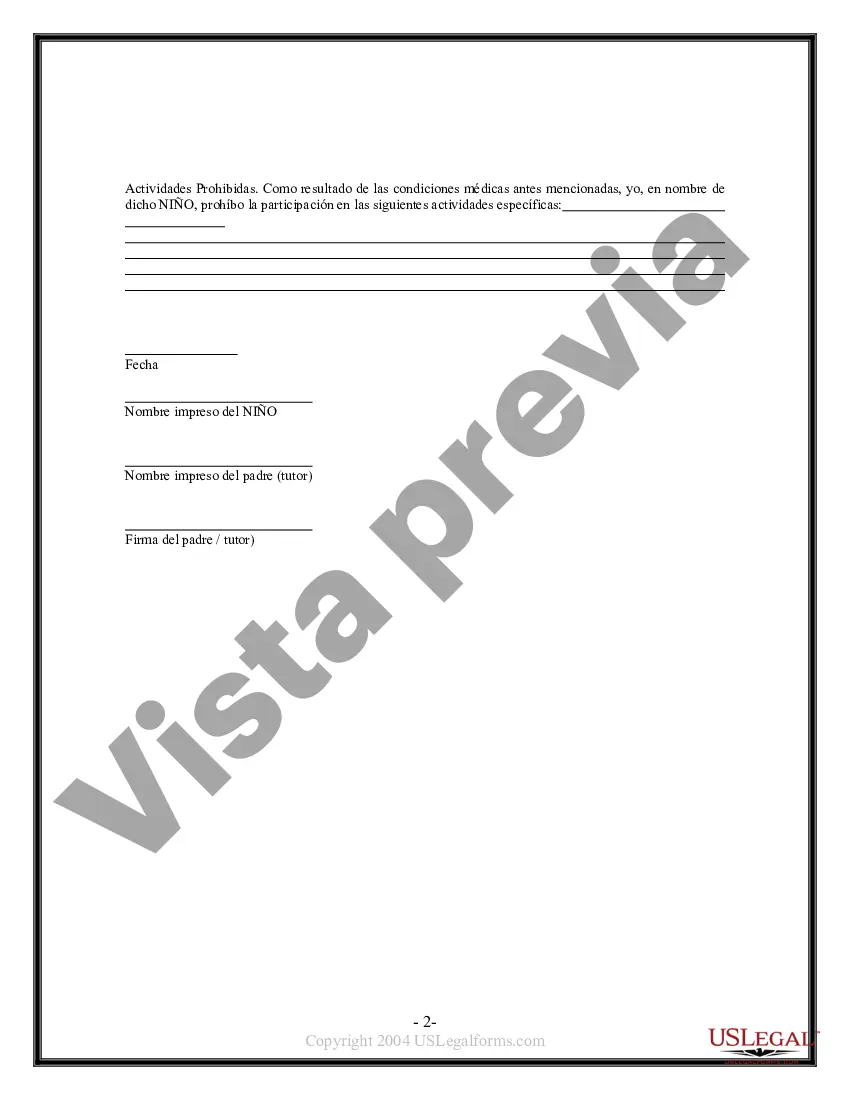 Preview Renuncia y Liberación de Responsabilidad por un Niño Menor para el Centro Comunitario