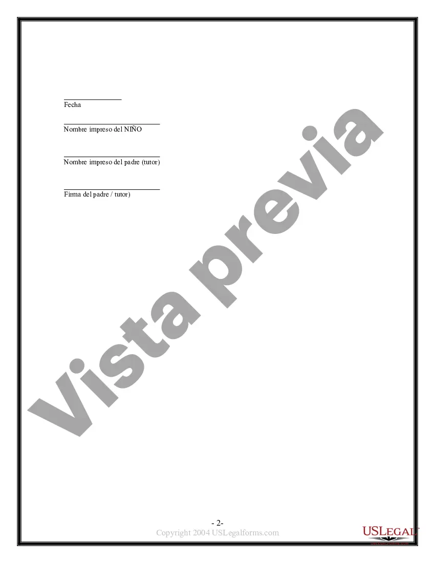 Preview Exención y liberación de responsabilidad para un niño menor de edad por atención médica