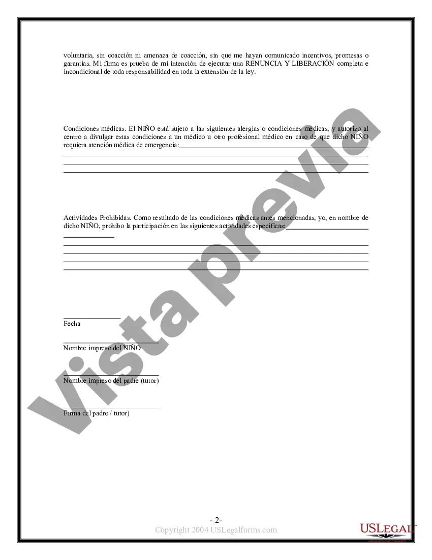 Preview Exención y liberación de responsabilidad para niños menores de edad por polo