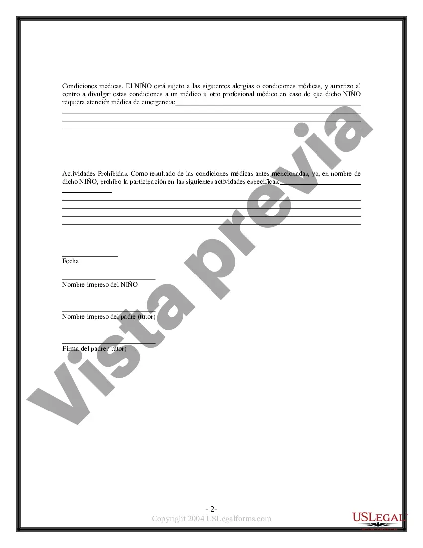 Preview Renuncia y liberación de responsabilidad para un niño menor de edad por porrismo