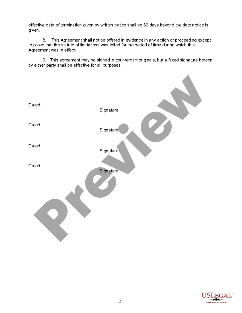 Get Agreement to Toll Statute of Limitations Preview Agreement to Toll Statute of Limitations