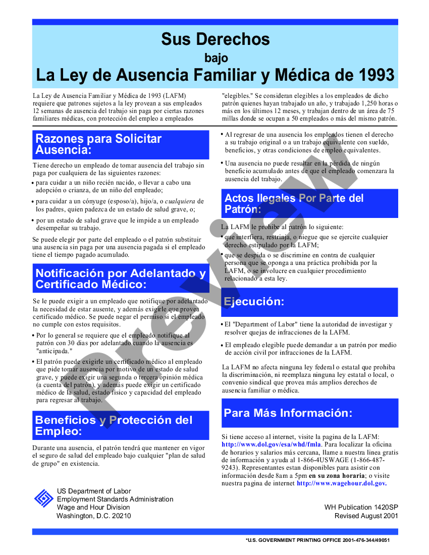 Bronx New York Family and Medical Leave Act FMLA Poster US Legal Forms