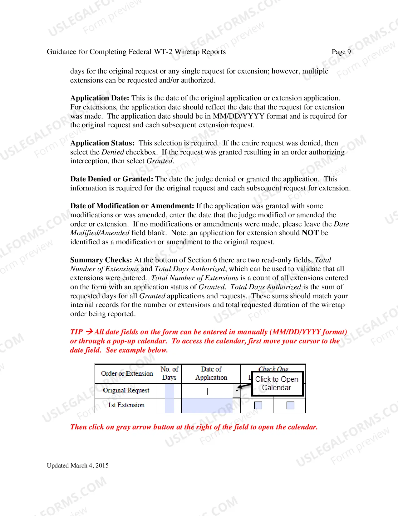Preview Instructions for Report of Application and/or Order Authorizing Interception of Communications (Federal)