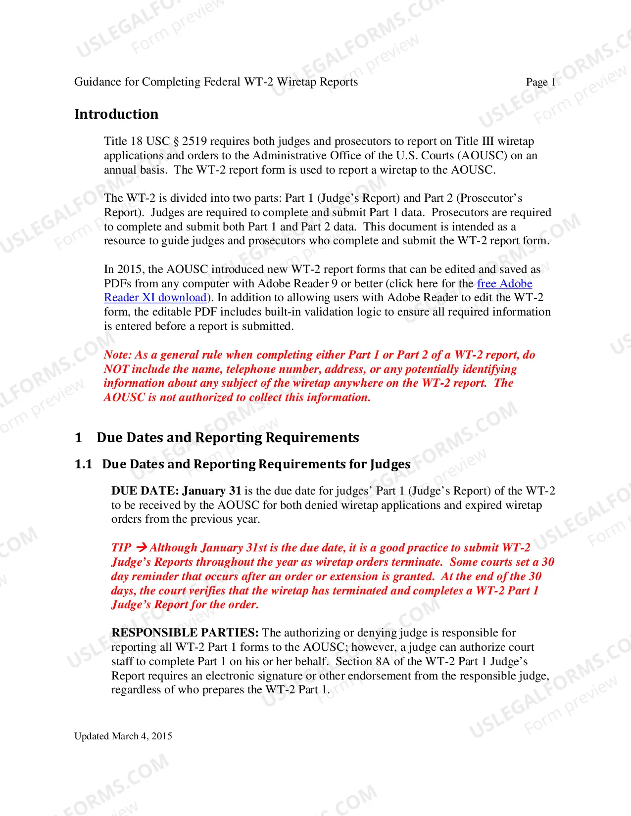Preview Instructions for Report of Application and/or Order Authorizing Interception of Communications (Federal)